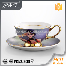Porcelana moderno ouro rim pires copo de chá